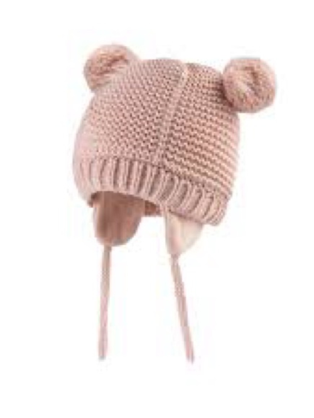 Zara Pink Infant Knit Hat with Pom Poms Faux Fur Ears & Ties Infant